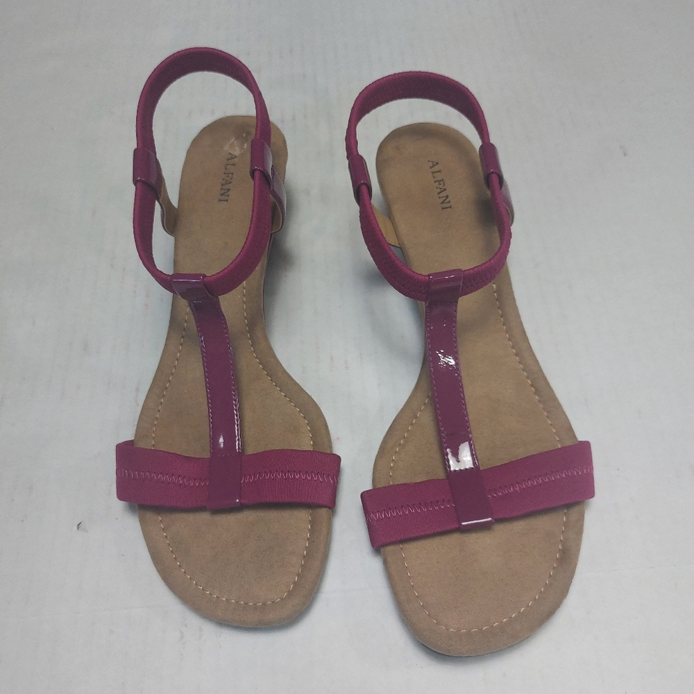 ALFANI Voyage Faux Leather T Strap Wedges  Sandals Size 11